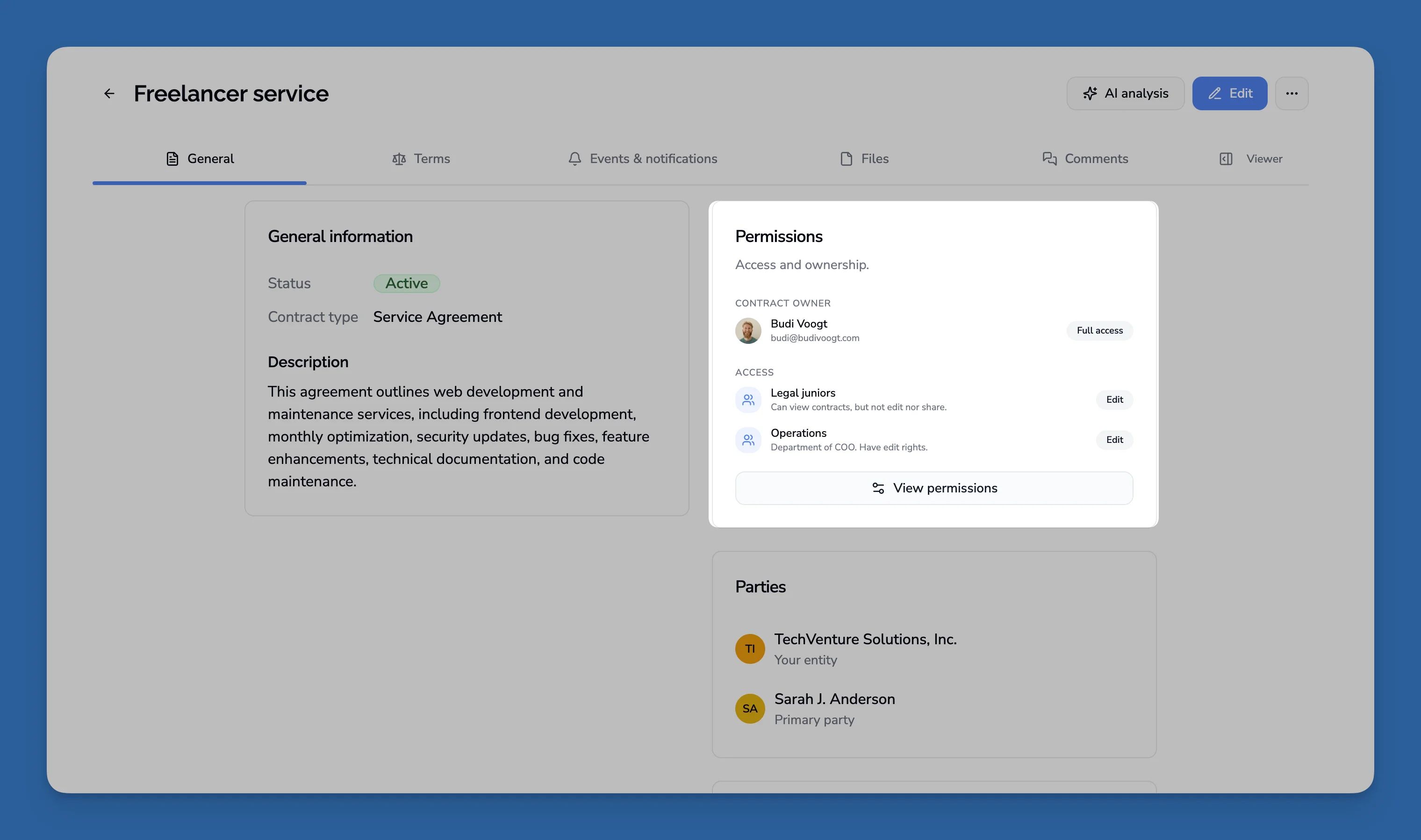 Role-based permissions card