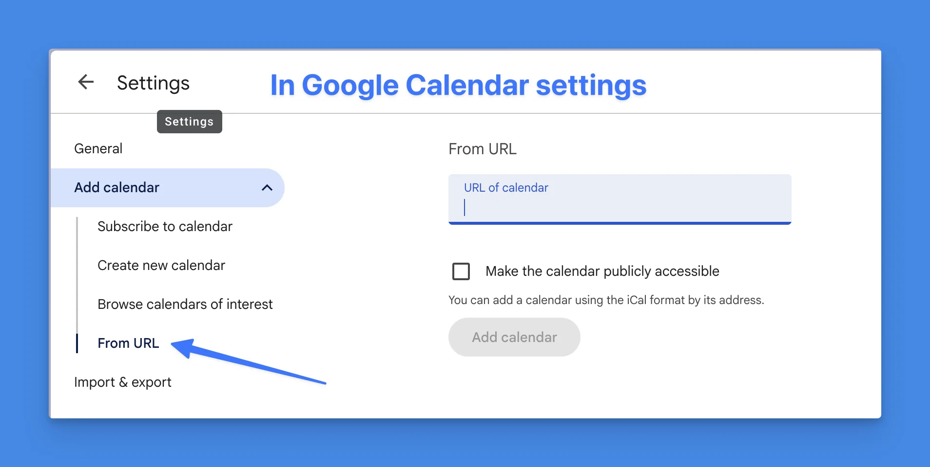 Adding calendar subscription in Google Calendar