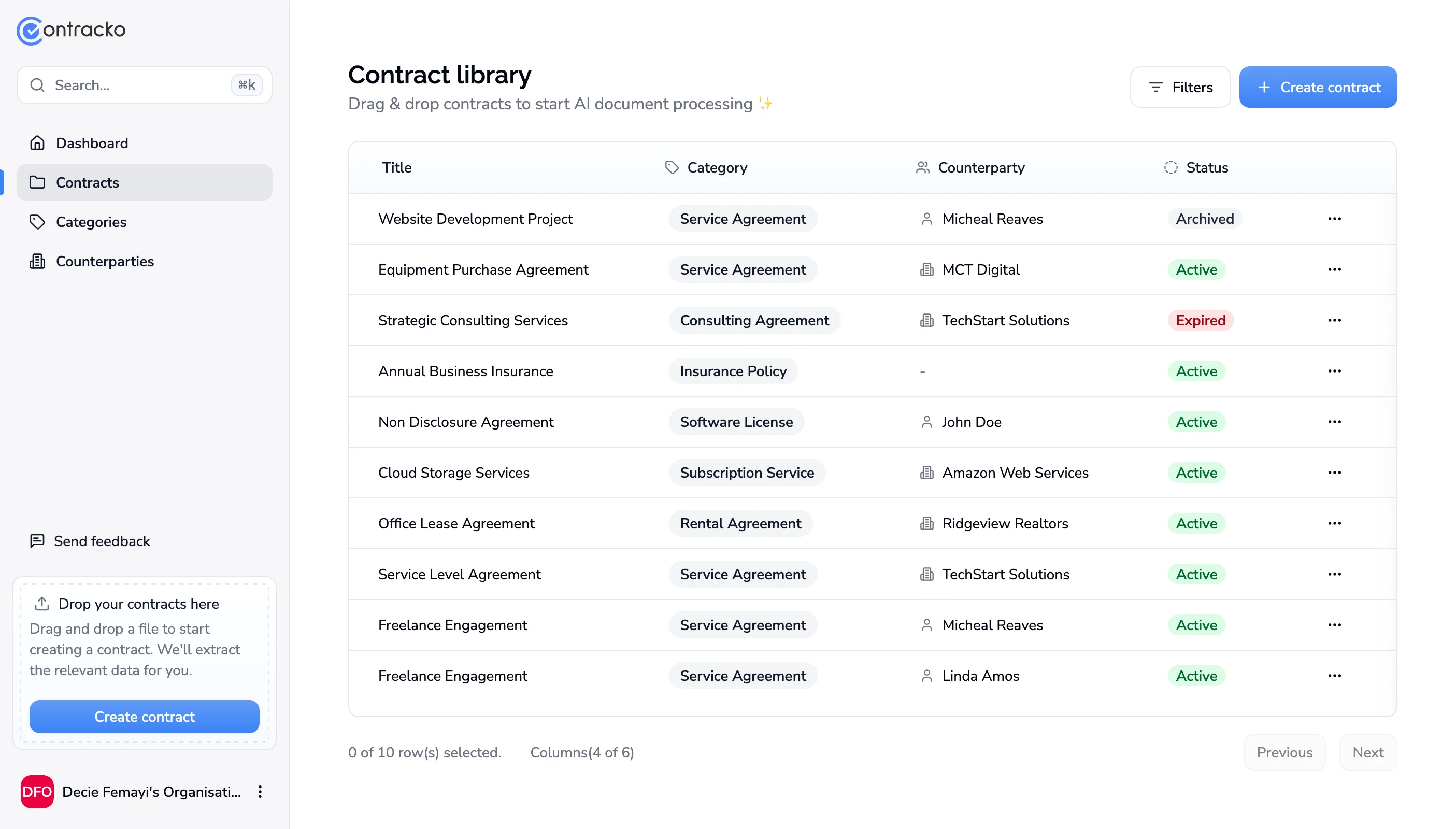 Repository contrattuale con vista tabella
