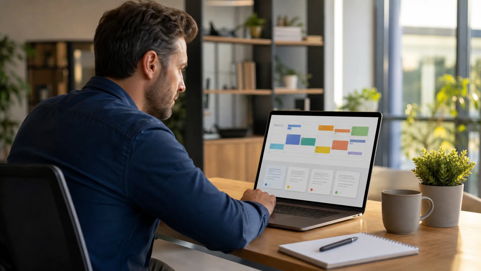 Franchise operations manager reviewing a contract renewal dashboard across multiple locations